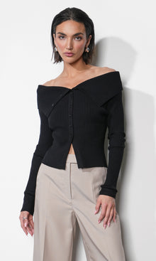 Linnea Button Down Off Shoulder Sweater Top G2511WT6144