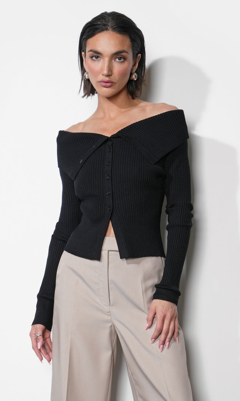 Linnea Button Down Off Shoulder Sweater Top G2511WT6144