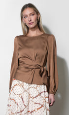 Lola Long Sleeve Side Tie Blouse G268T7614_CAMEL