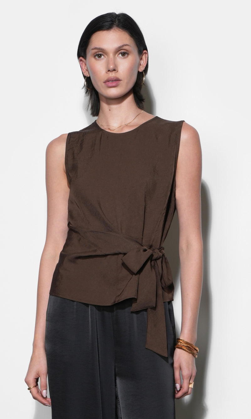 Lola Sleeveless Side Tie Blouse G266T7575_BROWN