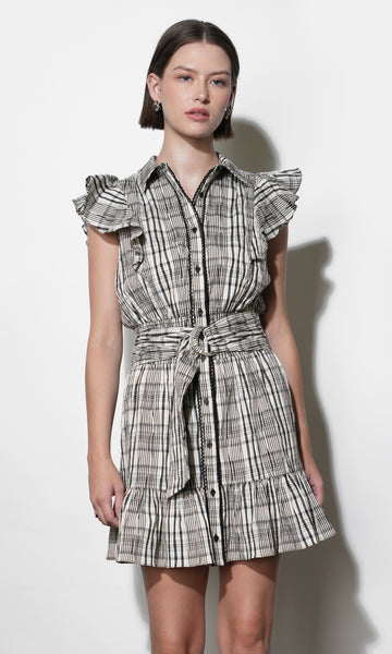 Mabel Belted Plaid Mini Dress | Greylin M / BLACK/IVORY Mabel Belted Plaid Mini Dress | Greylin M / BLACK/IVORY