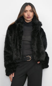 Maddox Shaggy Faux Fur Cropped Black Coat G258J1832