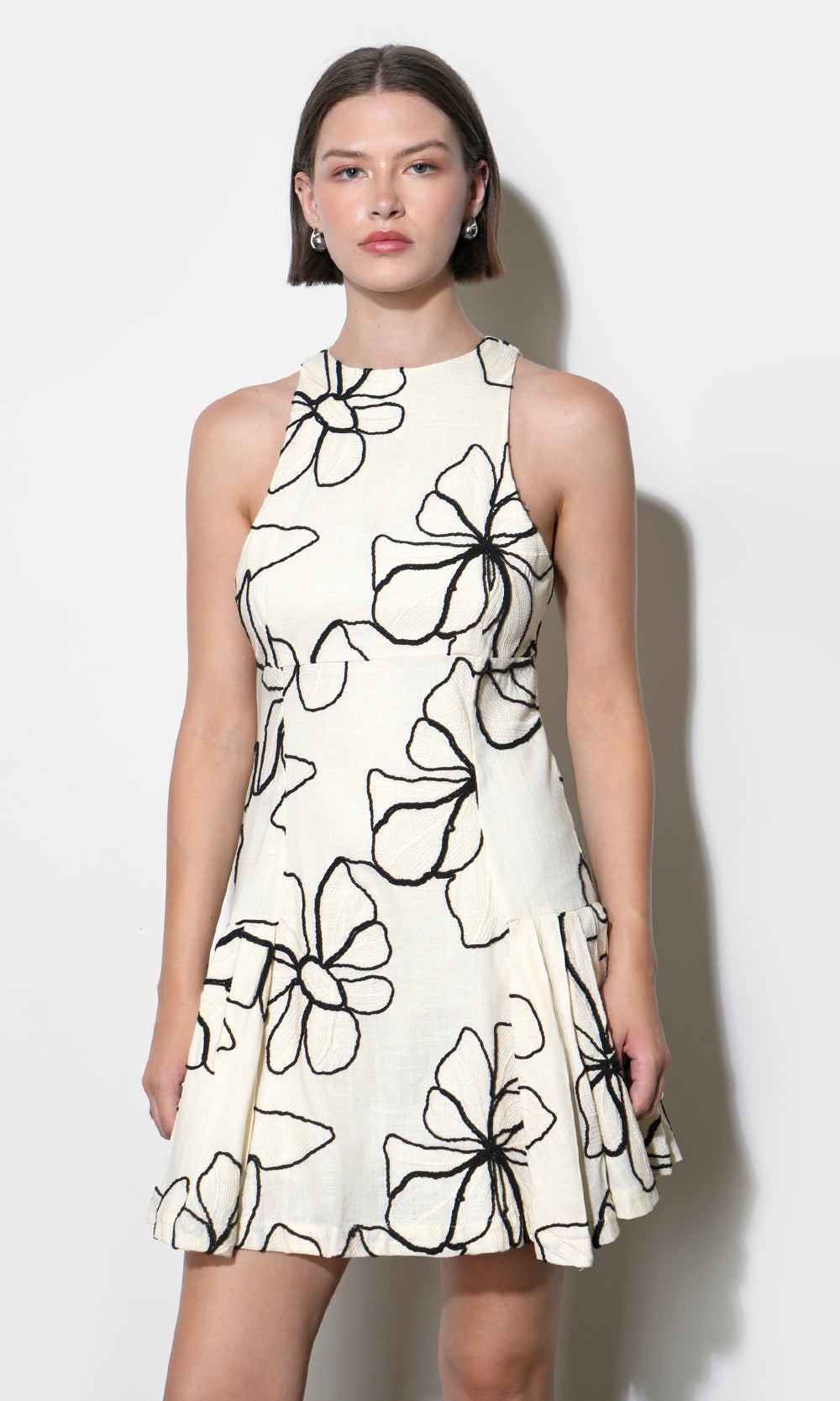 Madeline Large Embroidery Floral Pleated Mini Dress G263D6420