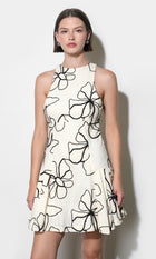Madeline Large Embroidery Floral Pleated Mini Dress G263D6420