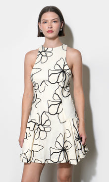 Madeline Large Embroidery Floral Pleated Mini Dress G263D6420