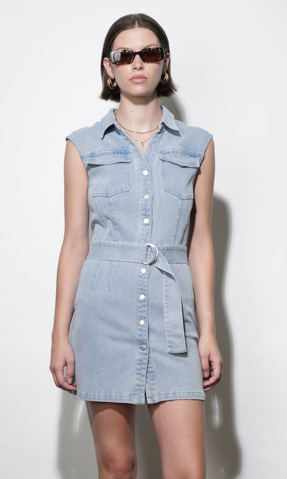 Madison Sleeveless Denim Mini Belted Dress G262D7003