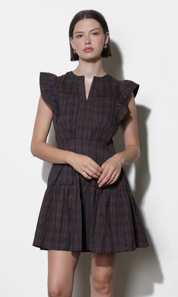 frill sleeve mini dress Marlo Plaid Ruffle Sleeve Mini Dress
