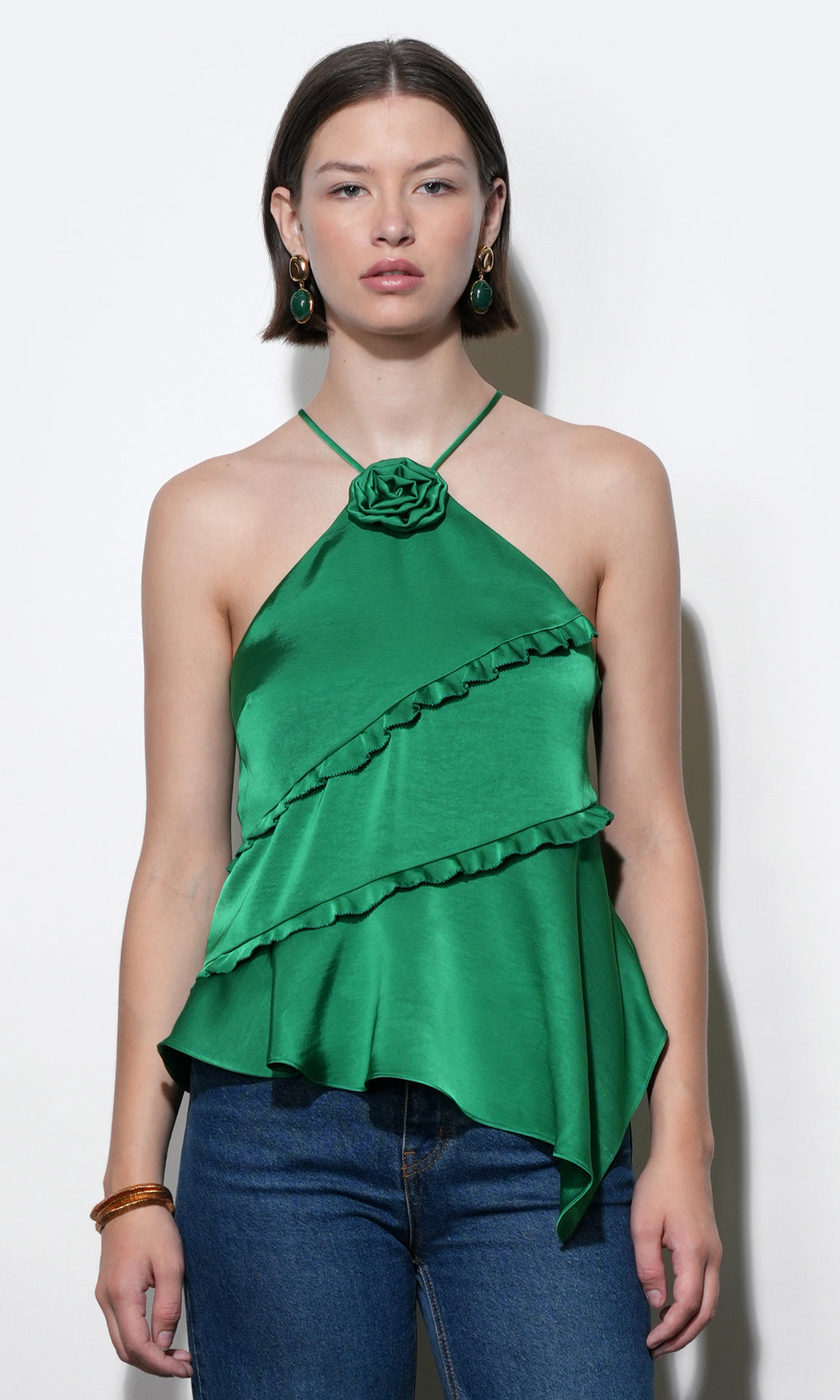 Mia Asymmetric Rosette Halter Top G2511T7381