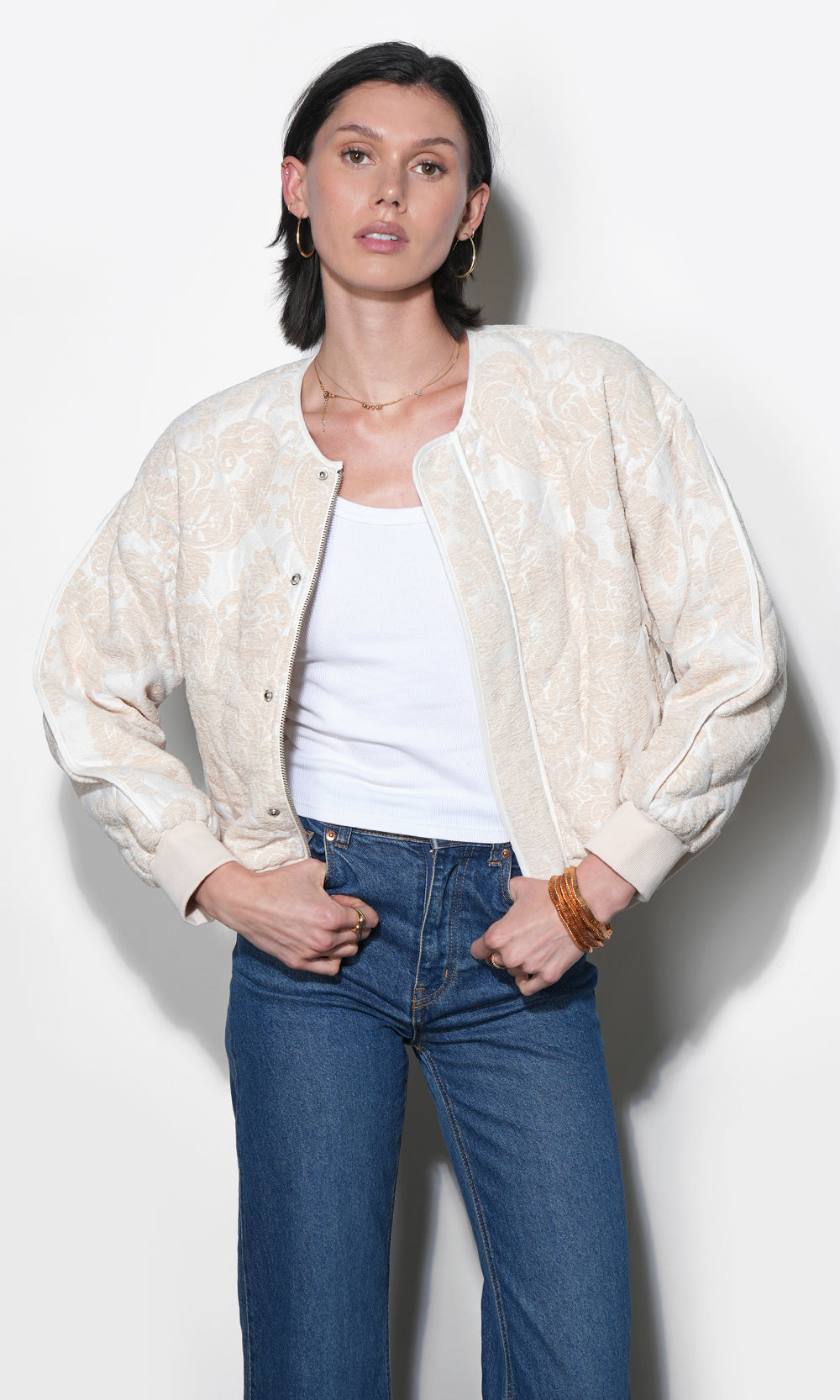 Micah Embroidered Quilted Bomber Jacket G2412J1797