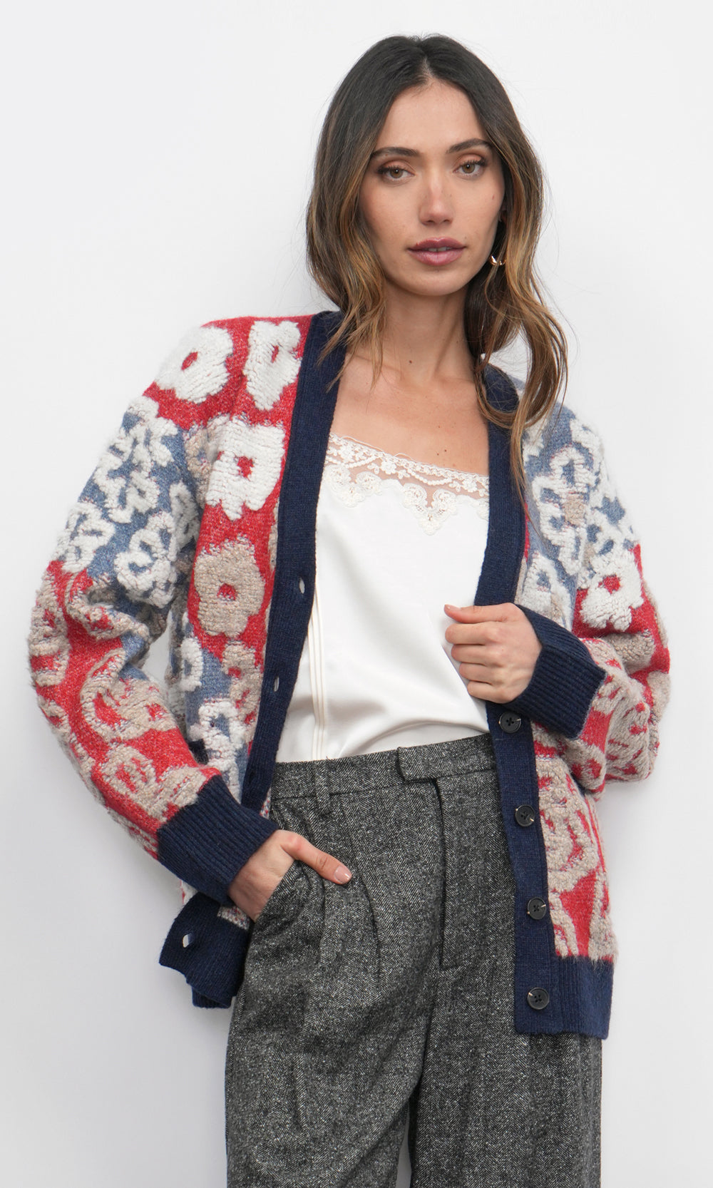 Mina Mix Motif Oversized Cardigan G259WJ6130