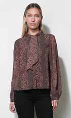 Nelly Button Down Tie Neck Blouse G267T7618_CHOCOLATE