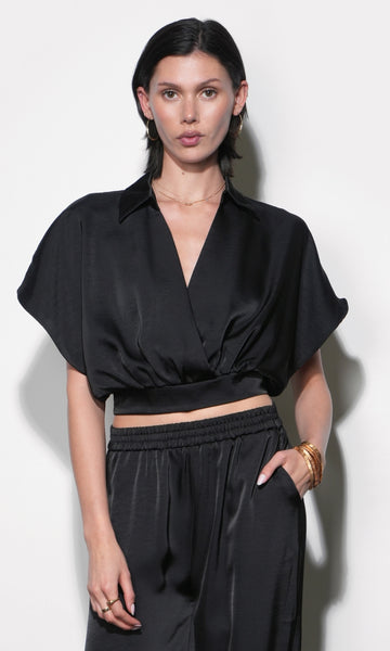 Nisa Dolman Sleeve Black Top | Greylin