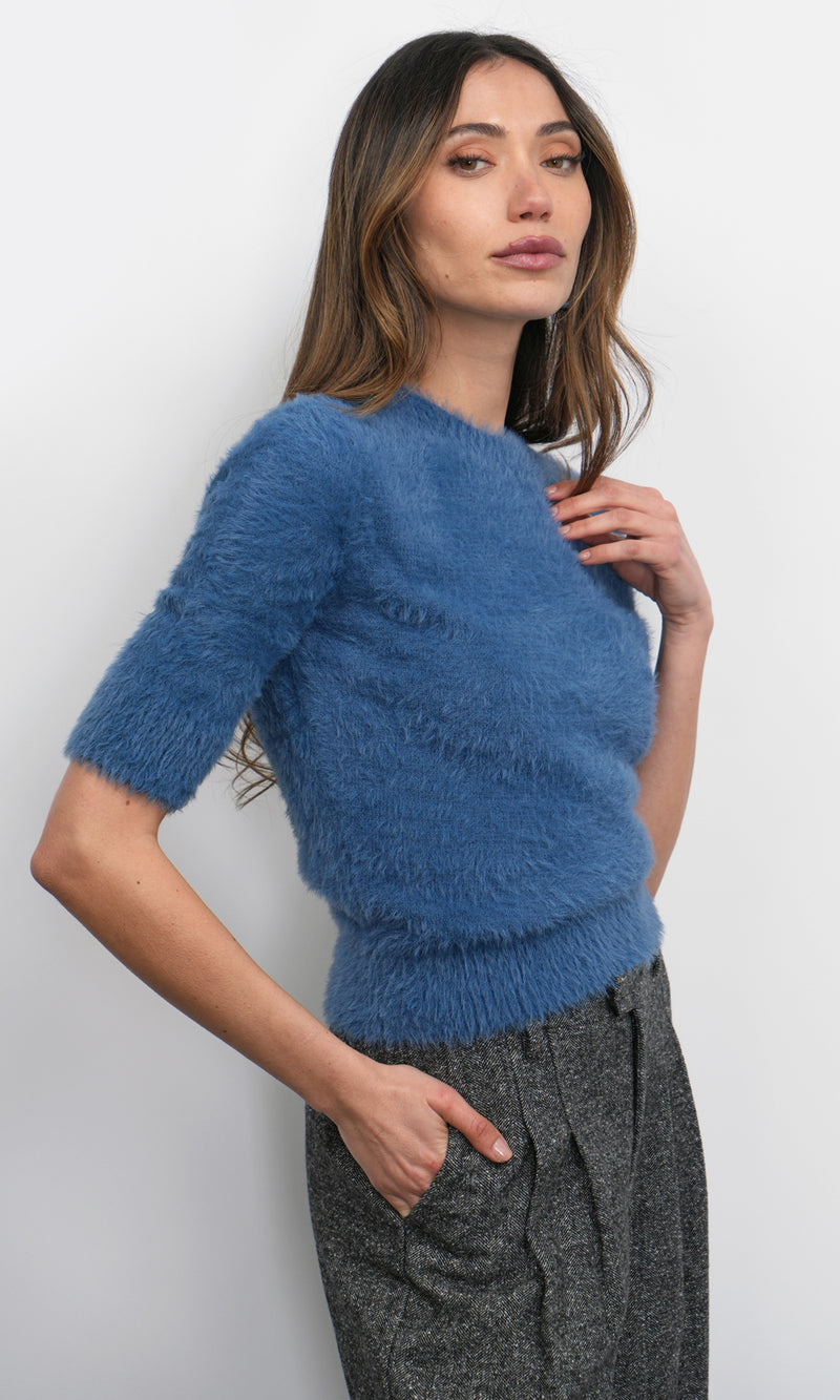 Odette Fuzzy Elbow Sleeve Knit Top G259WT6117