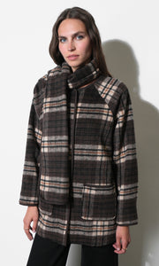 Oren Plaid Removable Scarf Coat G2610J1914_COCOA MULTI