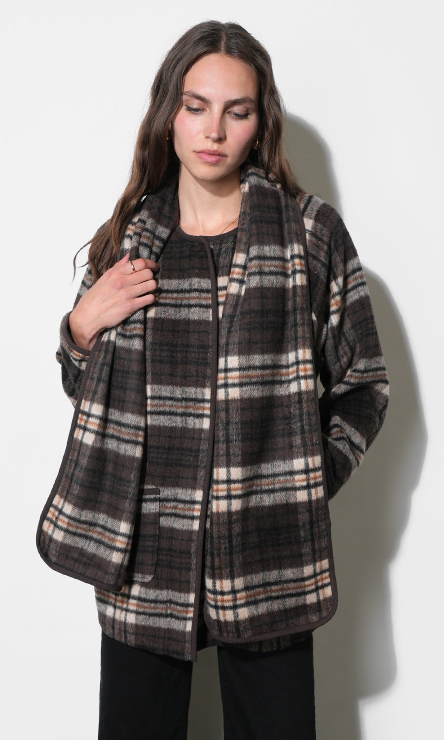 Oren Plaid Removable Scarf Coat G2610J1914_COCOA MULTI