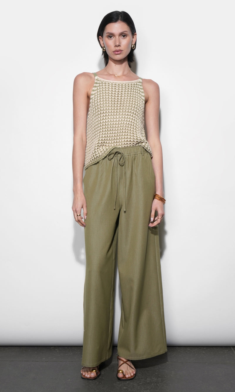 Paisley Wide Leg Pull-On Pants G265P6577_OLIVE