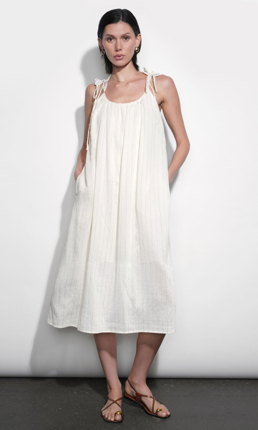 Pauline Easy Stripe Midi Dress G265D7204_IVORY