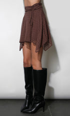Piper Checked Chiffon Asymmetrical Mini Skirt G2610S9512_MAROON