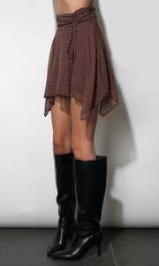 Piper Checked Chiffon Asymmetrical Mini Skirt G2610S9512_MAROON