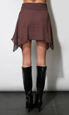 Piper Checked Chiffon Asymmetrical Mini Skirt G2610S9512_MAROON