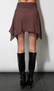 Piper Checked Chiffon Asymmetrical Mini Skirt G2610S9512_MAROON