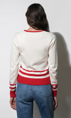 Piper Plunge Neck Stripe Button Front Knit Top G2511WT6158_IVORY/RED