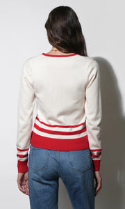 Piper Plunge Neck Stripe Button Front Knit Top G2511WT6158_IVORY/RED