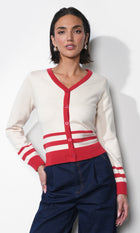 Piper Plunge Neck Stripe Button Front Knit Top G2511WT6158