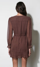 Polly Checked Chiffon Mini Dress With Tie Waist G2610D7367_MAROON
