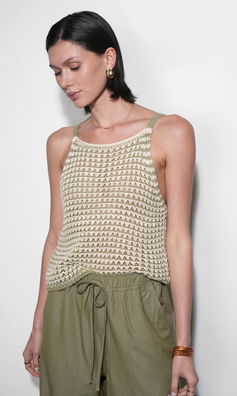 Quincy Crochet Knit Sleeveless Top G265WT6183_OLIVE