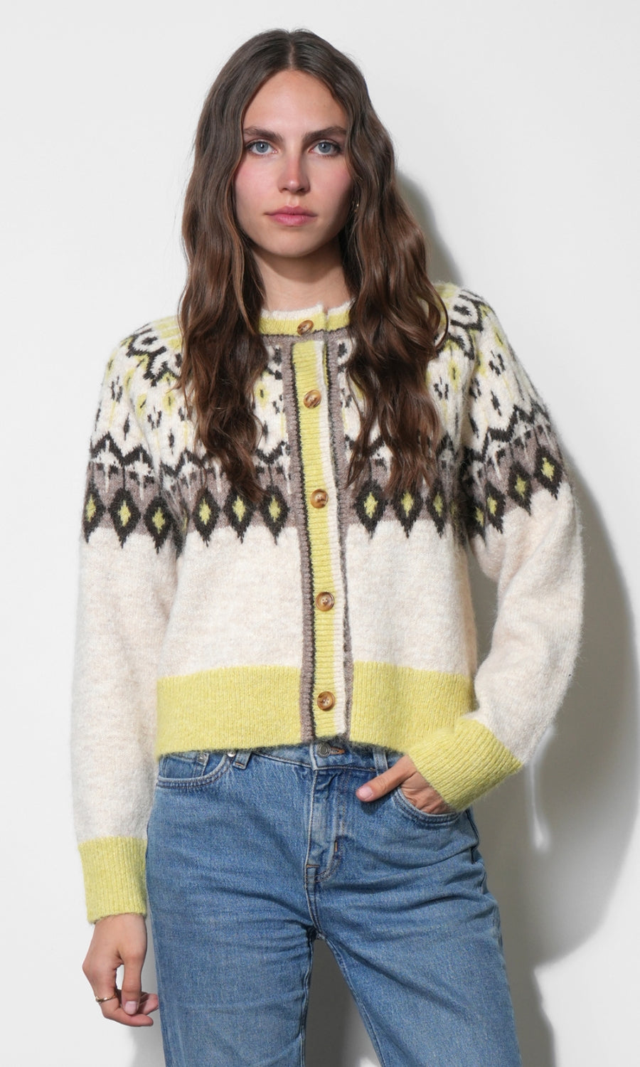 Quinn Fair Isle Cardigan G2610WJ6232_OAT/LEMON
