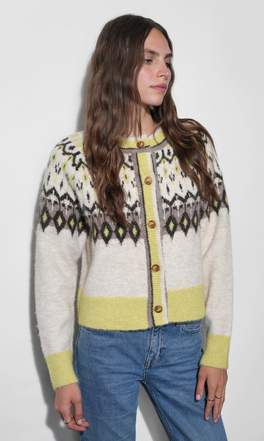 Quinn Fair Isle Cardigan G2610WJ6232_OAT/LEMON
