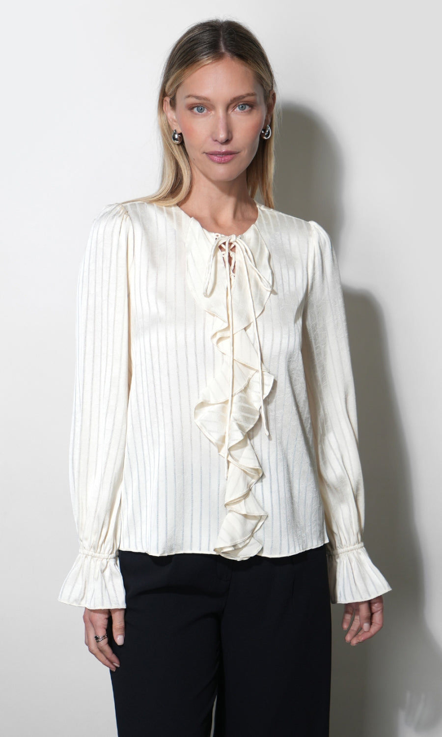Remi Lace Up Ruffle Blouse G268T7615_IVORY