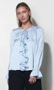 Remi Lace Up Ruffle Blue Blouse G268T7615_POWDER BLUE