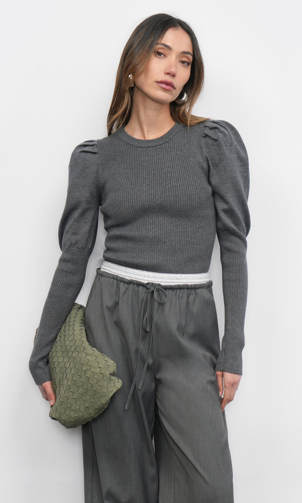 Renoa Puff Sleeve Ribbed Knit Top G258WT5975