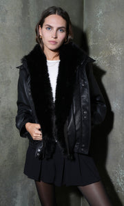Robyn Double Collared Faux Leather Jacket With Shearling G268J1908_BLACK