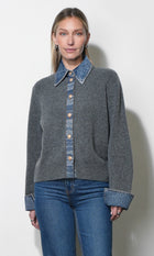 Romi Mixed Media Button Down Sweater G267WT6204_GREY