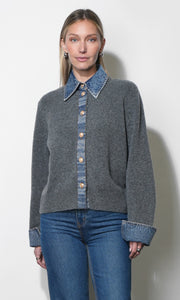 Romi Mixed Media Button Down Sweater G267WT6204_GREY