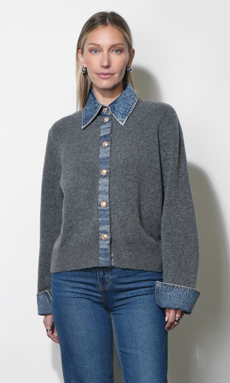 Romi Mixed Media Button Down Sweater G267WT6204_GREY