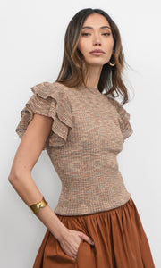Rowe Crewneck Flutter Sleeve Knit Top G257WT6129