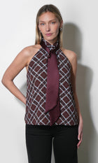 Sasha Halter Neck Plaid Top G268T7623_DARK CHERRY