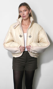 Soma Mixed Media Puffer Jacket G269J1892_BEIGE