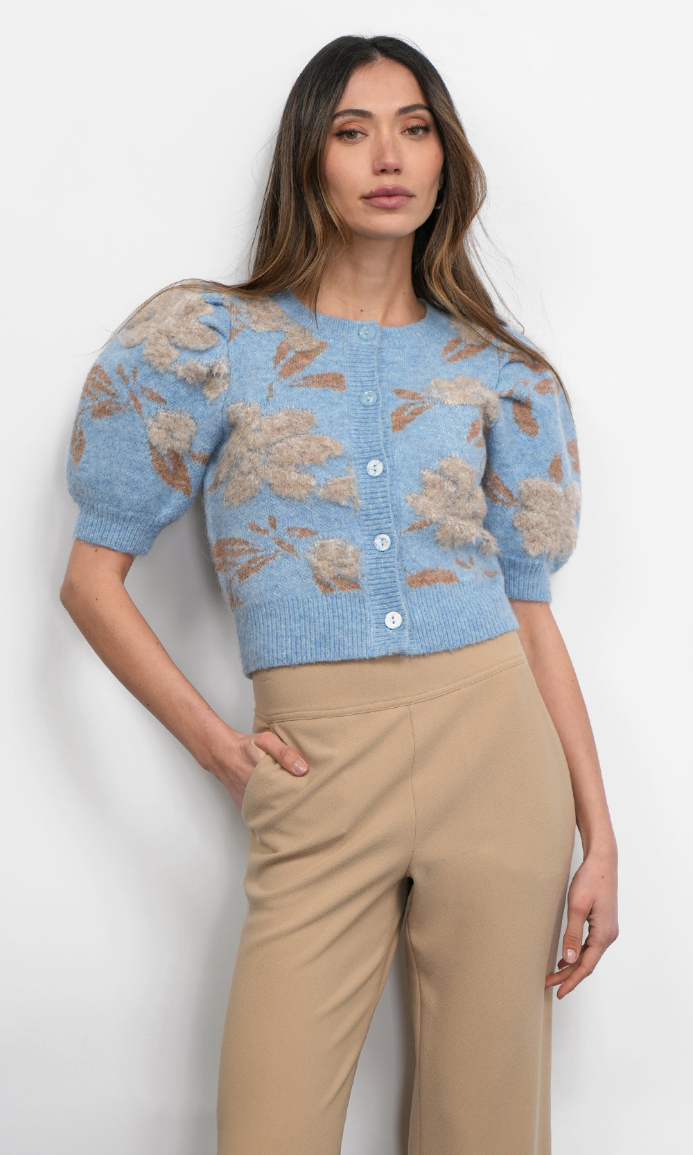 Taly Floral Puff Sleeve Cardigan | Greylin Collection