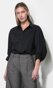 Thea Oversized Lantern Sleeve Button Down Black Shirt G258T7262_BLACK