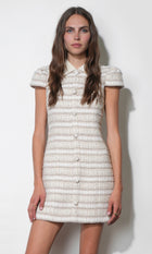 Tyler Tweed Cap Sleeve A-Line Dress With Contrast Collar G2610D7352_BEIGE