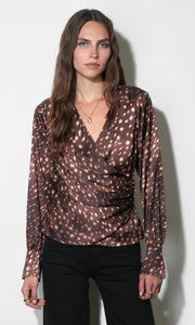 Uma Wrap Front Blouse Top G2610T7648_BROWN MULTI