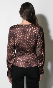 Uma Wrap Front Blouse Top G2610T7648_BROWN MULTI