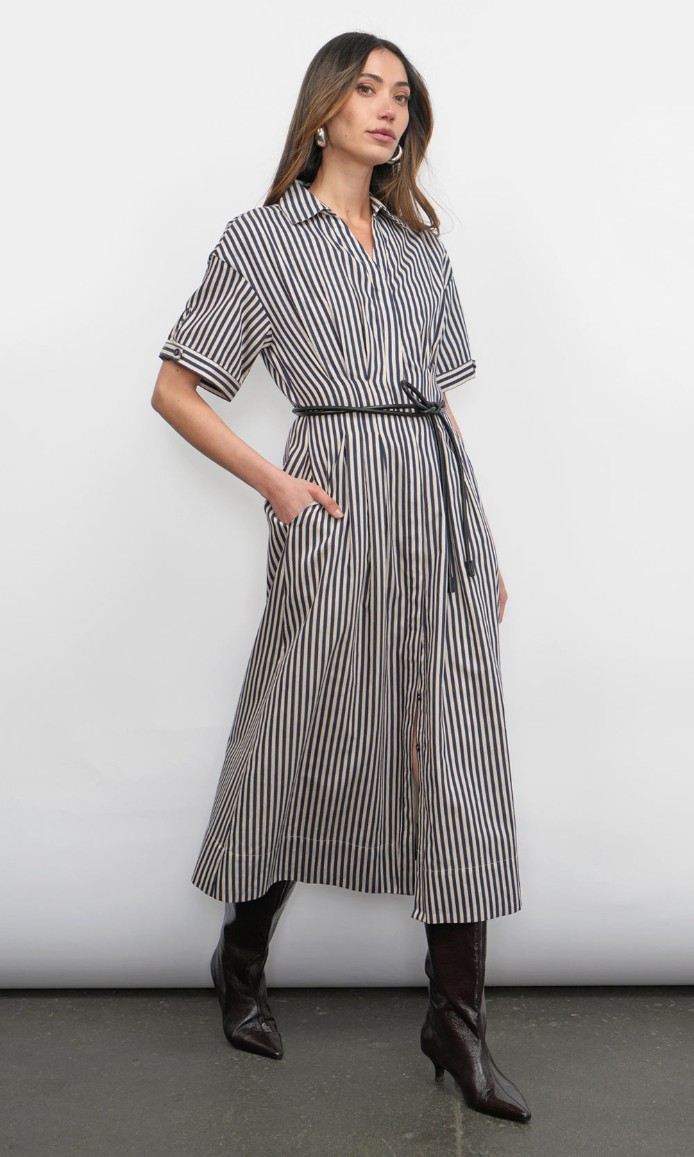 Vanisa Stripe Midi Shirt Dress