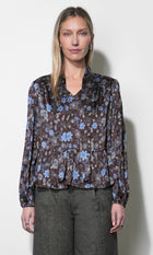 Veda Flowy Tie Neck Blouse G268T7622_DARK BROWN