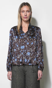 Veda Flowy Tie Neck Blouse G268T7622_DARK BROWN
